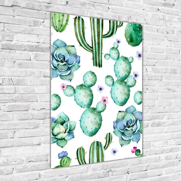 Cuadro de cristal moderno efecto brillo vertical Cactus