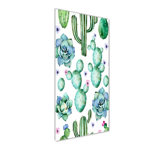 Cuadro de cristal moderno efecto brillo vertical Cactus