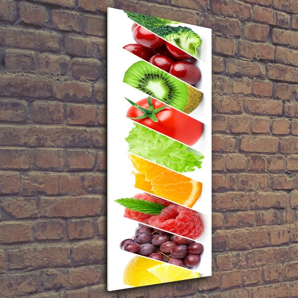 Cuadro decorativo en cristal con canto pulido vertical Verduras y frutas