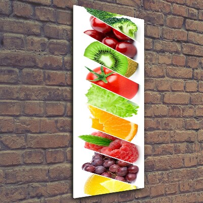 Cuadro decorativo en cristal con canto pulido vertical Verduras y frutas