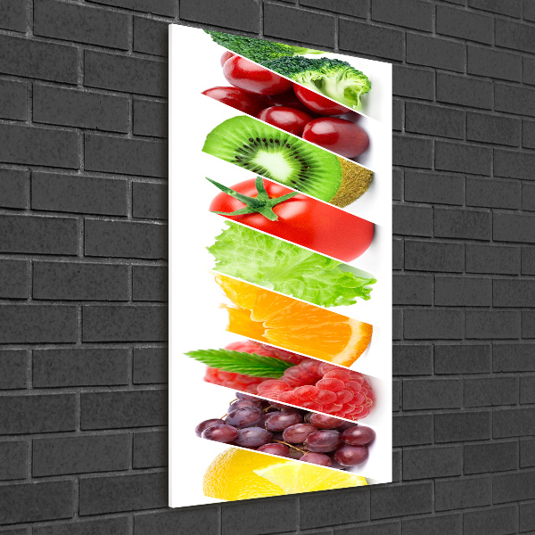 Cuadro decorativo en cristal con canto pulido vertical Verduras y frutas