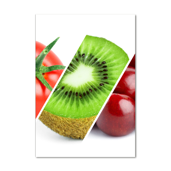 Cuadro decorativo en cristal con canto pulido vertical Verduras y frutas