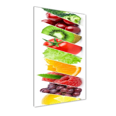 Cuadro decorativo en cristal con canto pulido vertical Verduras y frutas