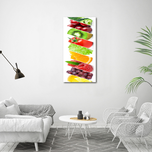 Cuadro decorativo en cristal con canto pulido vertical Verduras y frutas
