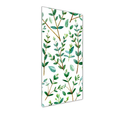 Cuadro decorativo en cristal con canto pulido vertical ramas de eucalipto