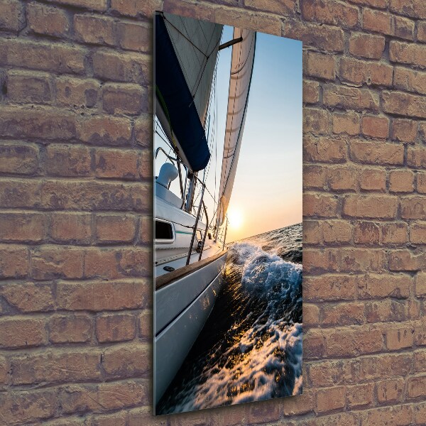 Fotocuadro de cristal elegante para hogar vertical Un yate en el mar