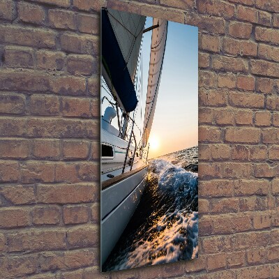 Fotocuadro de cristal elegante para hogar vertical Un yate en el mar