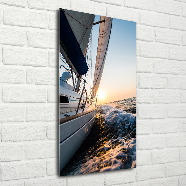 Fotocuadro de cristal elegante para hogar vertical Un yate en el mar