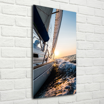 Fotocuadro de cristal elegante para hogar vertical Un yate en el mar