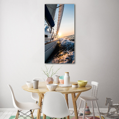 Fotocuadro de cristal elegante para hogar vertical Un yate en el mar