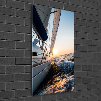 Fotocuadro de cristal elegante para hogar vertical Un yate en el mar