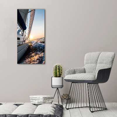 Fotocuadro de cristal elegante para hogar vertical Un yate en el mar