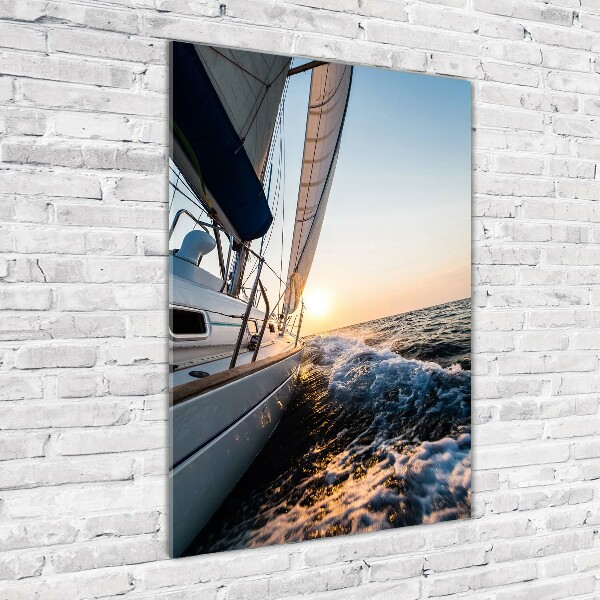 Fotocuadro de cristal elegante para hogar vertical Un yate en el mar