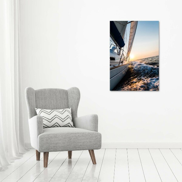 Fotocuadro de cristal elegante para hogar vertical Un yate en el mar