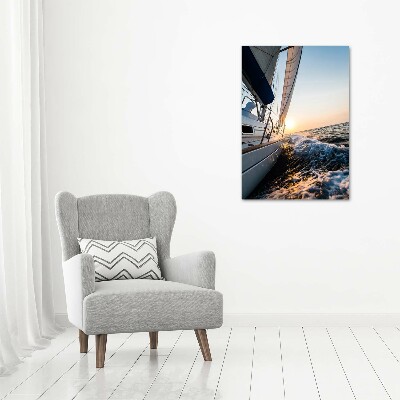 Fotocuadro de cristal elegante para hogar vertical Un yate en el mar