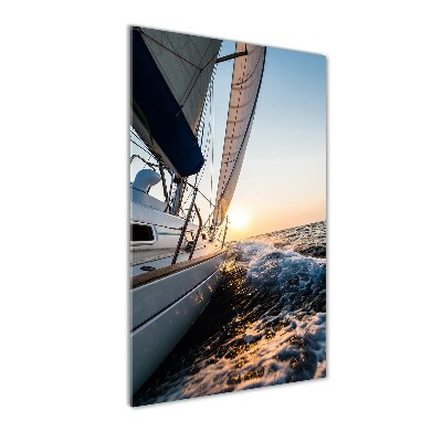 Fotocuadro de cristal elegante para hogar vertical Un yate en el mar