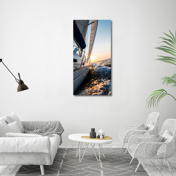Fotocuadro de cristal elegante para hogar vertical Un yate en el mar