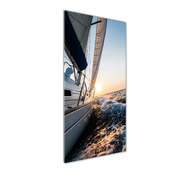 Fotocuadro de cristal elegante para hogar vertical Un yate en el mar