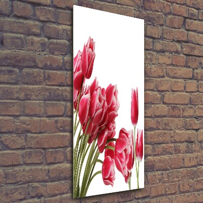 Fotocuadro de cristal elegante para hogar vertical tulipanes rojos