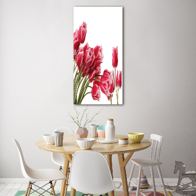 Fotocuadro de cristal elegante para hogar vertical tulipanes rojos