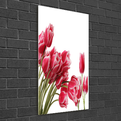 Fotocuadro de cristal elegante para hogar vertical tulipanes rojos