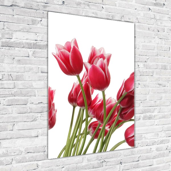 Fotocuadro de cristal elegante para hogar vertical tulipanes rojos