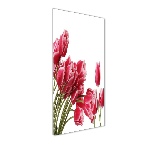 Fotocuadro de cristal elegante para hogar vertical tulipanes rojos