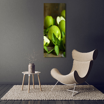 Fotocuadro de cristal elegante para hogar vertical manzanas verdes