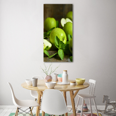 Fotocuadro de cristal elegante para hogar vertical manzanas verdes