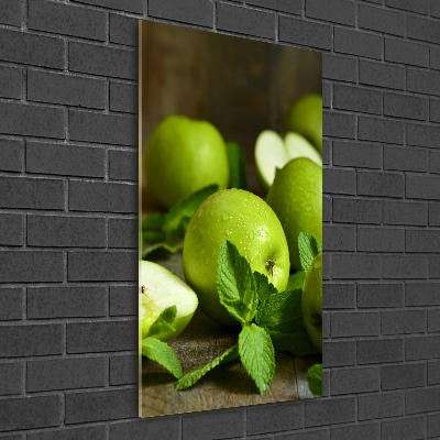 Fotocuadro de cristal elegante para hogar vertical manzanas verdes