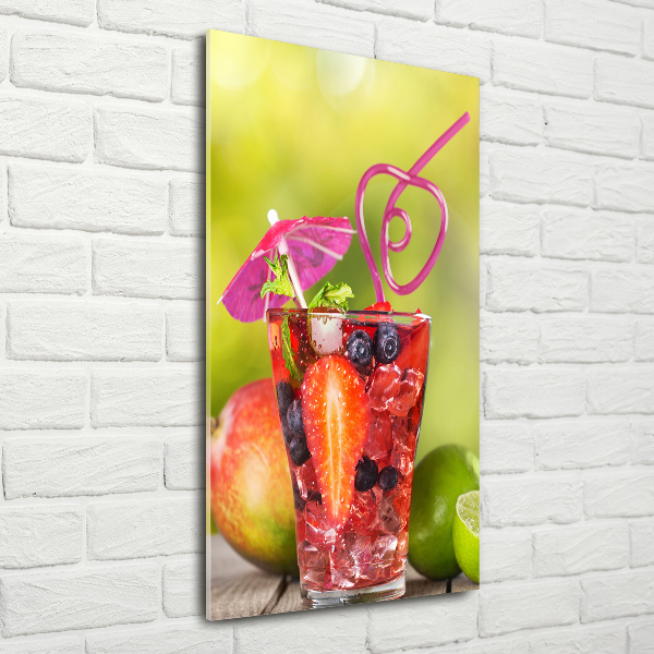 Cuadro de cristal moderno efecto brillo vertical Cóctel de frutas