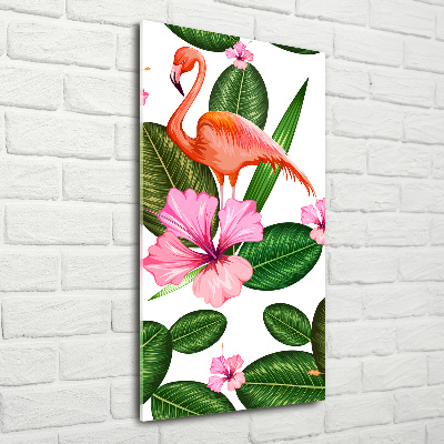 Cuadro decorativo en cristal con canto pulido vertical Flamencos y flores