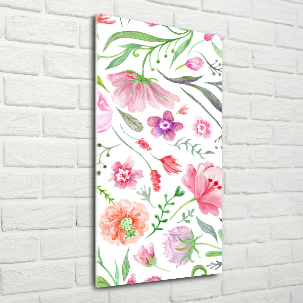 Cuadro decorativo en cristal con canto pulido vertical Flores silvestres