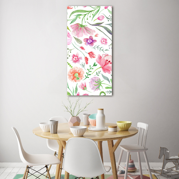 Cuadro decorativo en cristal con canto pulido vertical Flores silvestres