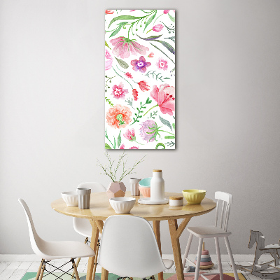 Cuadro decorativo en cristal con canto pulido vertical Flores silvestres