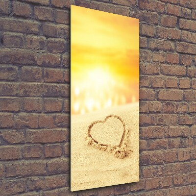 Fotocuadro de cristal elegante para hogar vertical Corazón en la playa