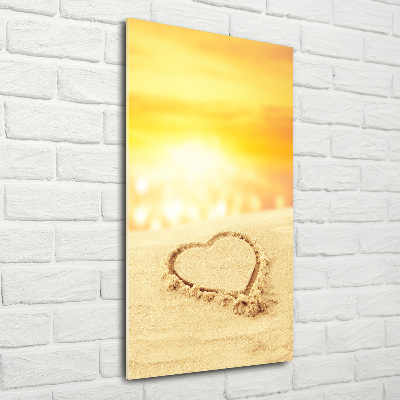 Fotocuadro de cristal elegante para hogar vertical Corazón en la playa