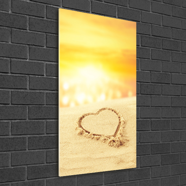 Fotocuadro de cristal elegante para hogar vertical Corazón en la playa