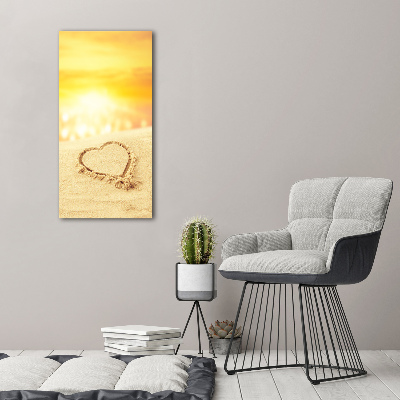 Fotocuadro de cristal elegante para hogar vertical Corazón en la playa