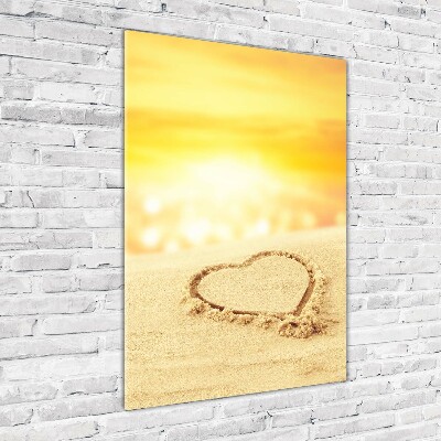 Fotocuadro de cristal elegante para hogar vertical Corazón en la playa