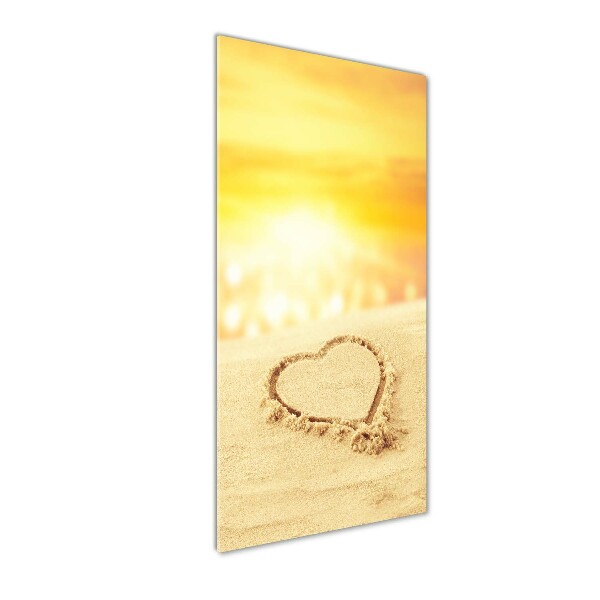 Fotocuadro de cristal elegante para hogar vertical Corazón en la playa