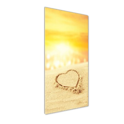 Fotocuadro de cristal elegante para hogar vertical Corazón en la playa