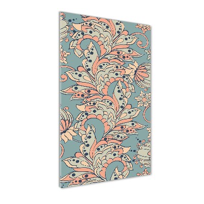 Cuadro de cristal moderno efecto brillo vertical flores étnicas