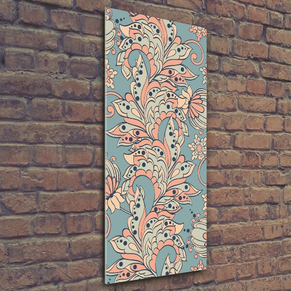 Cuadro de cristal moderno efecto brillo vertical flores étnicas