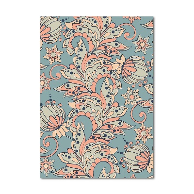 Cuadro de cristal moderno efecto brillo vertical flores étnicas