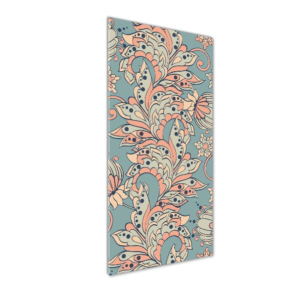 Cuadro de cristal moderno efecto brillo vertical flores étnicas