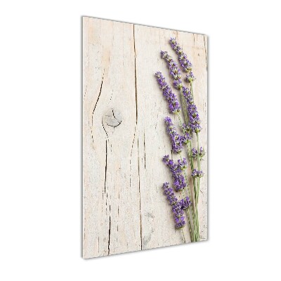 Cuadro de vidrio templado 4mm para pared vertical Lavanda sobre madera