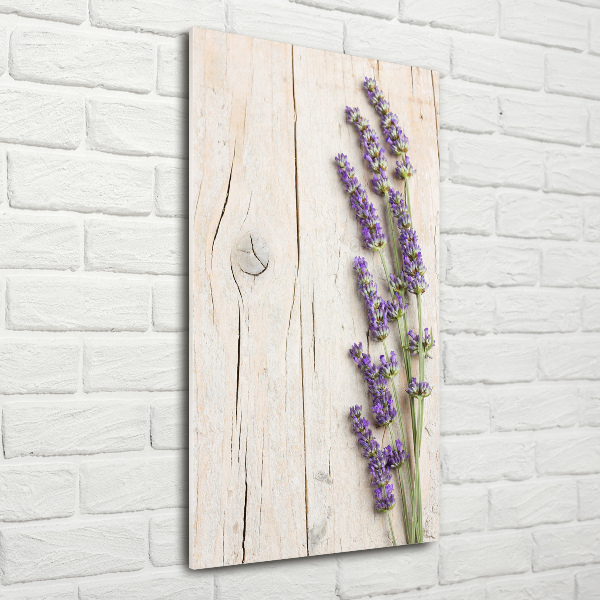 Cuadro de vidrio templado 4mm para pared vertical Lavanda sobre madera