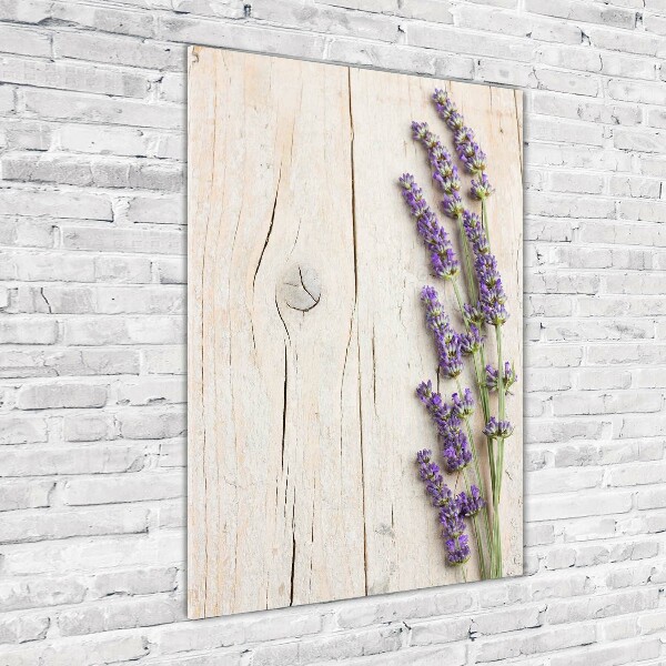 Cuadro de vidrio templado 4mm para pared vertical Lavanda sobre madera