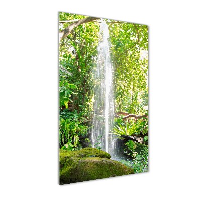 Cuadro decorativo en cristal con canto pulido vertical Cascada en la selva